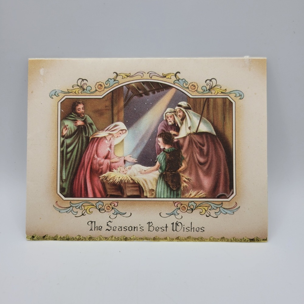 Vintage Christmas Nativity Scene Card The Seasons Best Wishes Religious